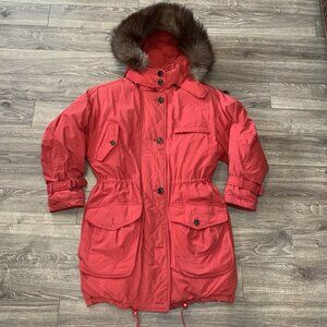 Vtg Winter Club D’hiver Cyclone Down Jacket Puffer Womens S Red Real Fur Parka
